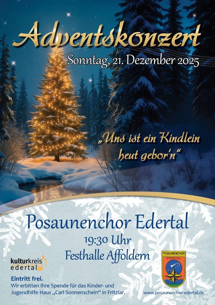 Adventskonzert am Sonntag, 21. Dezember 2025 um 19:30 Uhr in der Festhalle Affoldern